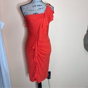 💚David Meister orange one shoulder dress